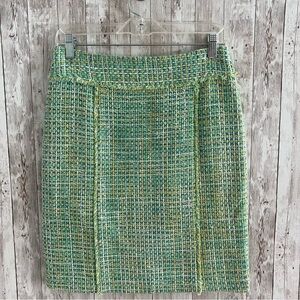 J. McLaughlin Green Blue Tweed Pencil Skirt Business Professional New 2